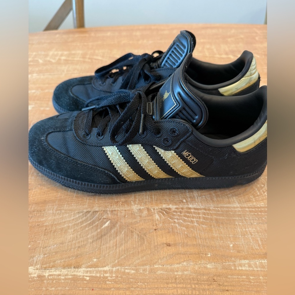 adidas Mexico Black and Gold Athletic Sneakers authentic.